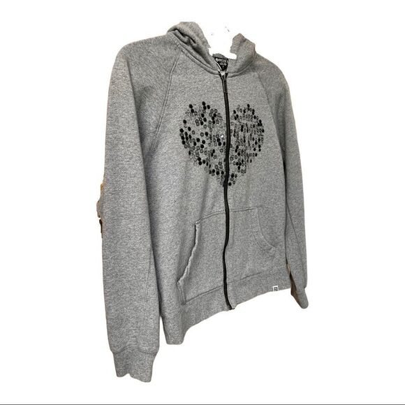 Roxy gray & black sequin heart detail hooded sweatshirt Jacket Size Xs/S - Picture 4 of 9